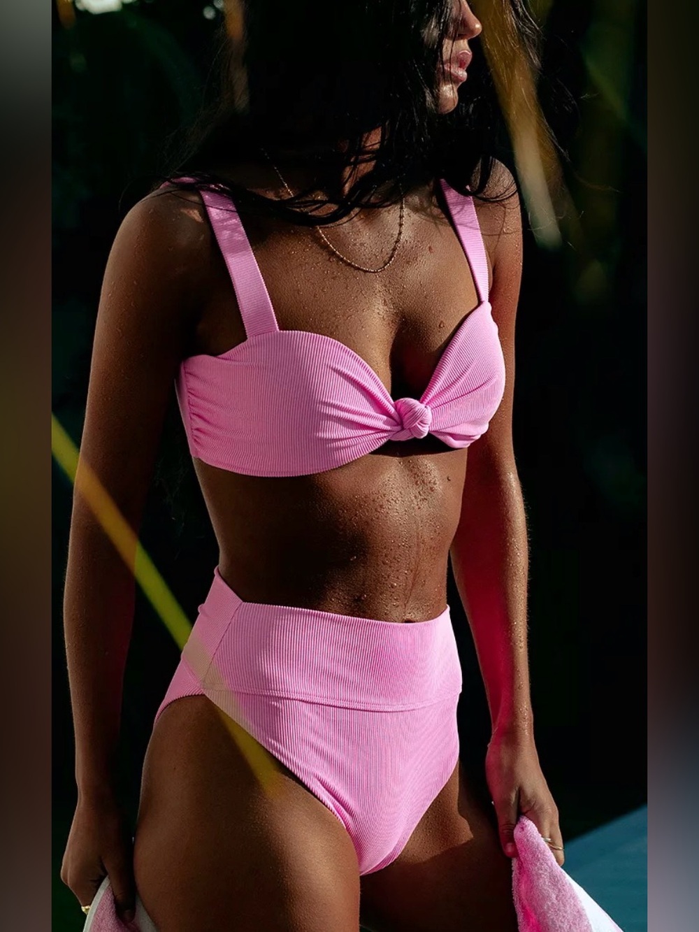 Beach Riot Sophia Bikini Ribbed Top in Prism Pink Sz L NWT's Beach Pool Swim